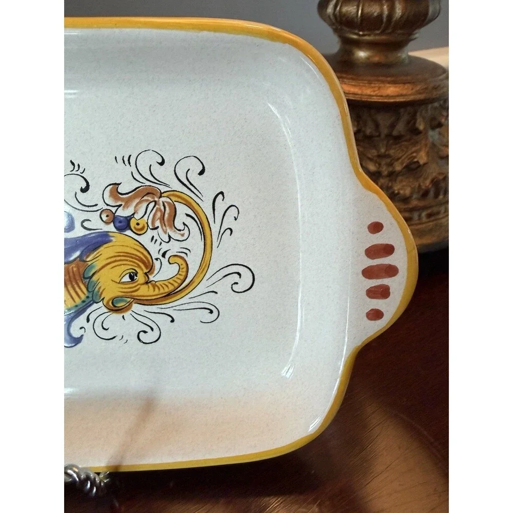 Nova Deruta Italian Raffaellesco Pottery Serving Plate Dish Tray Dragons 11 x 5